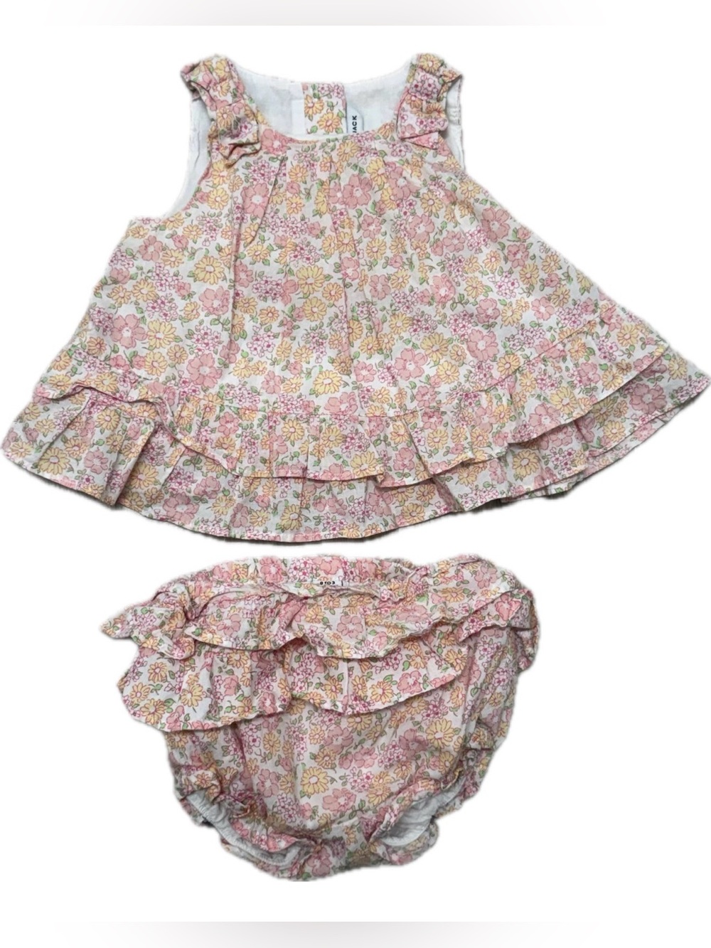 Janie and Jack Pink Floral Ruffle top with Matching Bloomers 0-3 M